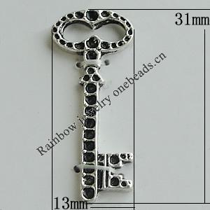 Pendant Setting Zinc Alloy Jewelry Findings Lead-free, Key 31x13mm, Sold by Bag