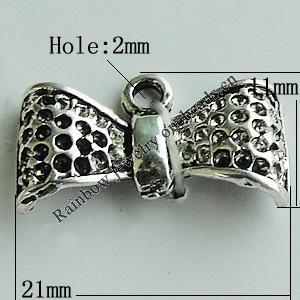 Pendant Setting Zinc Alloy Jewelry Findings Lead-free, Bowknot 21x11mm Hole:2mm, Sold by Bag