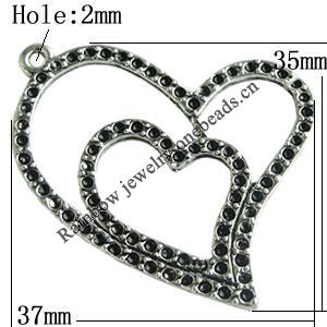 Pendant Setting Zinc Alloy Jewelry Findings Lead-free, Heart 35x37mm Hole:2mm, Sold by Bag
