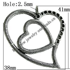 Pendant Setting Zinc Alloy Jewelry Findings Lead-free, Heart 41x38mm Hole:2.5mm, Sold by Bag