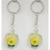 Key Chain Resin with Inner Flower Pendant, 37x62mm, Length Approx 12cm, Sold by PC