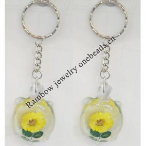 Key Chain Resin with Inner Flower Pendant, 37x62mm, Length Approx 12cm, Sold by PC