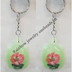 Key Chain Resin with Inner Flower Pendant, 37x62mm, Length Approx 12cm, Sold by PC