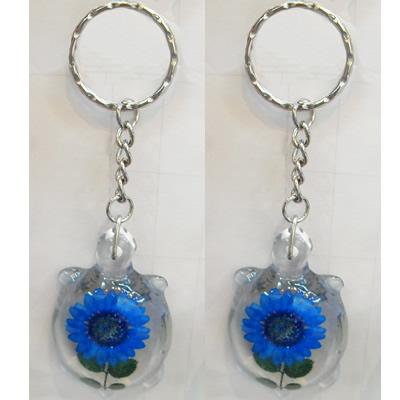Key Chain Resin with Inner Flower Pendant, 37x62mm, Length Approx 12cm, Sold by PC