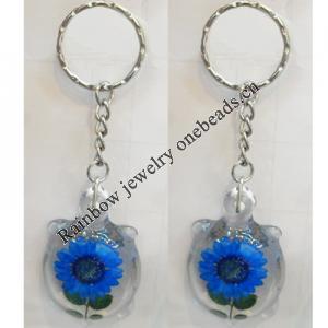 Key Chain Resin with Inner Flower Pendant, 37x62mm, Length Approx 12cm, Sold by PC