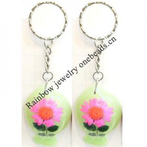 Key Chain Resin with Inner Flower Pendant, 40x63mm, Length Approx 15cm, Sold by PC