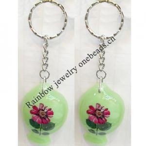 Key Chain Resin with Inner Flower Pendant, 40x63mm, Length Approx 15cm, Sold by PC