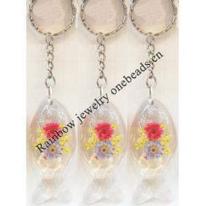 Key Chain Resin with Inner Flower Pendant, 30x70mm, Length Approx 14cm, Sold by PC