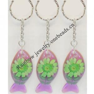 Key Chain Resin with Inner Flower Pendant, 30x70mm, Length Approx 14cm, Sold by PC