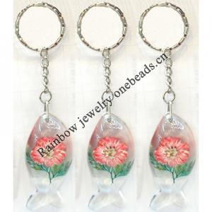 Key Chain Resin with Inner Flower Pendant, 30x70mm, Length Approx 14cm, Sold by PC