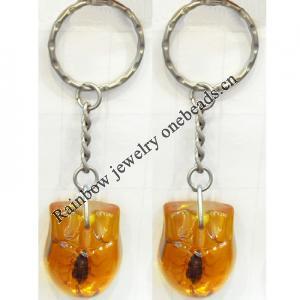 Key Chain Resin with Inner Insect Pendant, 25x35mm, Length Approx 10cm, Sold by PC