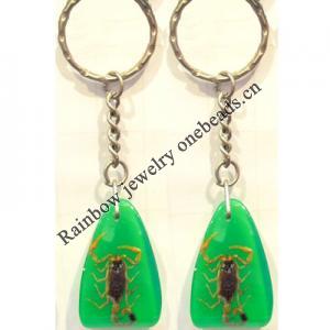 Key Chain Resin with Inner Insect Pendant, 25x42mm, Length Approx 11cm, Sold by PC