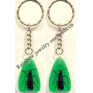 Key Chain Resin with Inner Insect Pendant, 25x42mm, Length Approx 11cm, Sold by PC