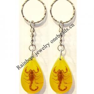 Key Chain Resin with Inner Insect Pendant, 27x46mm, Length Approx 12cm, Sold by PC