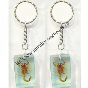 Key Chain Resin with Inner Insect Pendant, 25x40x15mm, Length Approx 11cm, Sold by PC