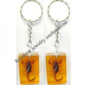 Key Chain Resin with Inner Insect Pendant, 25x40x15mm, Length Approx 11cm, Sold by PC