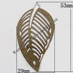 Iron Jewelry Finding Pendant Lead-free, Leaf 29x53mm, Sold by Bag