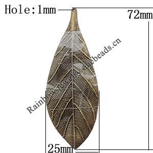 Iron Jewelry Finding Pendant Lead-free, Leaf 25x72mm Hole:1mm, Sold by Bag