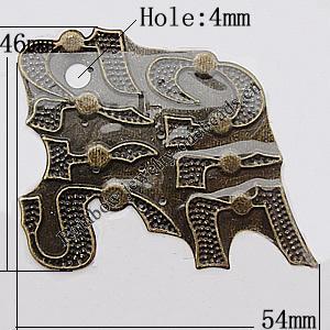Iron Jewelry Finding Pendant Lead-free, 54x46mm Hole:4mm, Sold by Bag