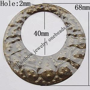 Iron Jewelry Finding Pendant Lead-free, Donut O:68mm I:40mm Hole:2mm, Sold by Bag