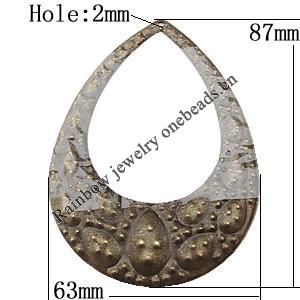 Iron Jewelry Finding Pendant Lead-free, Teardrop 63x87mm Hole:2mm, Sold by Bag