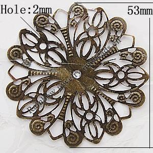 Iron Jewelry Finding Beads Lead-free, Flower 53mm Hole:2mm, Sold by Bag