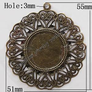 Iron Jewelry Finding Pendant Lead-free, Flat Round 51x55mm Hole:3mm, Sold by Bag