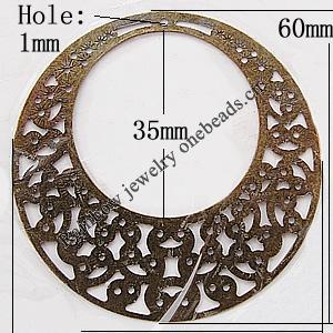 Iron Jewelry Finding Pendant Lead-free, Flat Round O:60mm, I:35mm, Sold by Bag
