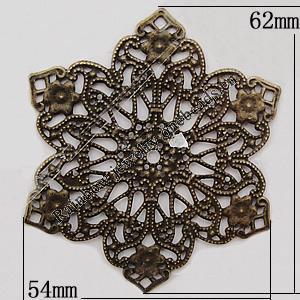 Iron Jewelry Finding Pendant Lead-free, Flower 54x62mm Hole:3mm, Sold by Bag