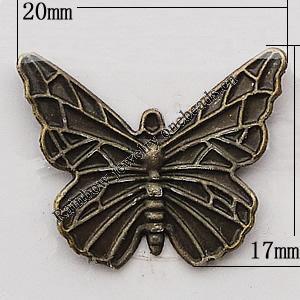 Iron Jewelry Finding Pendant Lead-free, Butterfly 20x17mm, Sold by Bag