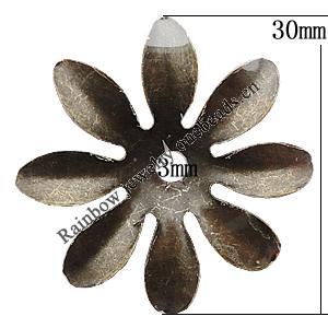Iron Jewelry Finding Beads Lead-free, Flower 30mm Hole:3mm, Sold by Bag