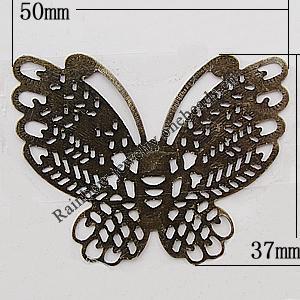 Iron Jewelry Finding Pendant Lead-free, Butterfly 50x37mm, Sold by Bag