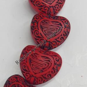 Cinnabar Beads, Heart, 27x24mm, Hole:Approx 2mm, Sold by PC