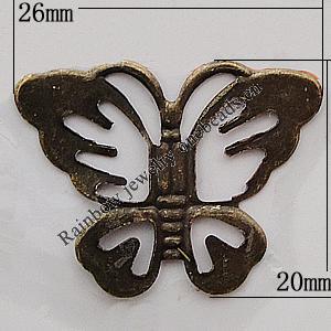 Iron Jewelry Finding Pendant Lead-free, Butterfly 26x20mm, Sold by Bag