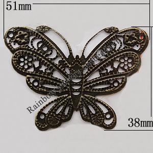 Iron Jewelry Finding Pendant Lead-free, Butterflr 51x38mm, Sold by Bag