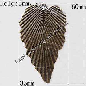 Iron Jewelry Finding Pendant Lead-free, Leaf 35x60mm Hole:3mm, Sold by Bag