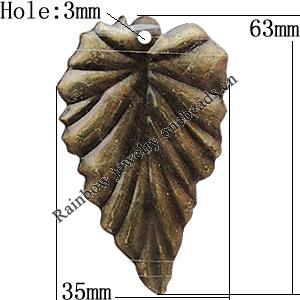 Iron Jewelry Finding Pendant Lead-free, Leaf 35x63mm Hole:3mm, Sold by Bag
