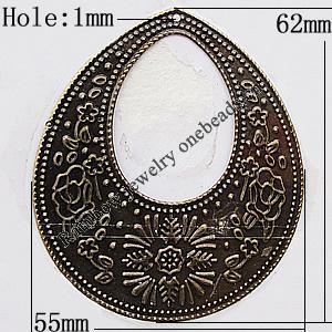Iron Jewelry Finding Pendant Lead-free, Teardrop 55x62mm Hole:2mm, Sold by Bag