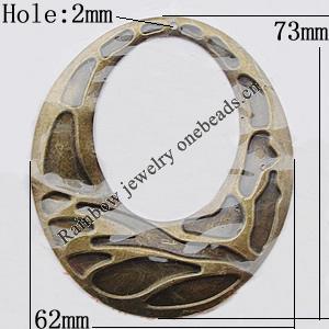 Iron Jewelry Finding Pendant Lead-free, Flat Oval 62x73mm Hole:2mm, Sold by Bag