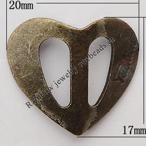 Iron Jewelry Finding Pendant Lead-free, Heart 20x17mm Hole:0.5mm, Sold by Bag