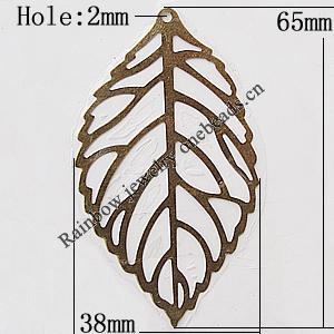 Iron Jewelry Finding Pendant Lead-free, Leaf 38x65mm Hole:2mm, Sold by Bag