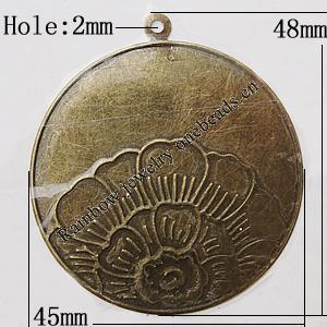 Iron Jewelry Finding Pendant Lead-free, 45x48mm Hole:2mm, Sold by Bag