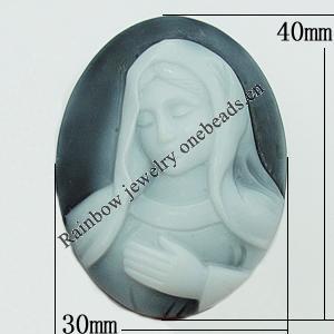 Cameos Resin Beads, No-Hole Jewelry findings, Flat Oval 30x40mm, Sold by Bag