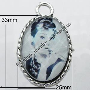 Zinc Alloy Cabochon Settings with Cameos Resin Beads, Lead-free 33x25mm, Sold by Bag