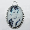 Zinc Alloy Cabochon Settings with Cameos Resin Beads, Lead-free 33x25mm, Sold by Bag