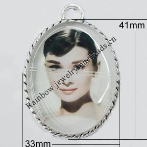 Zinc Alloy Cabochon Pendant, Lead-free 33x41mm, Sold by Bag