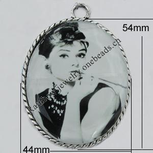 Zinc Alloy Cabochon Settings with Cameos Resin Beads, Lead-free 44x54mm, Sold by Bag