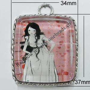 Zinc Alloy Cabochon Settings with Cameos Resin Beads, Lead-free 34x37mm, Sold by Bag