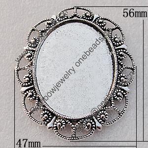 Zinc Alloy Cabochon Settings, Lead-free 47x56mm, Sold by Bag 