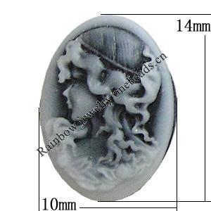 Cameos Resin Beads, NO-Hole Jewelry Finding, Flat Oval 10x14mm, Sold by Bag